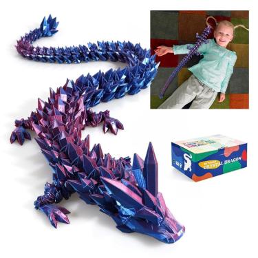 Imagem de Dragon Toy RWSEFK 30 cm impresso em 3D, cristal, dragão, azul, roxo