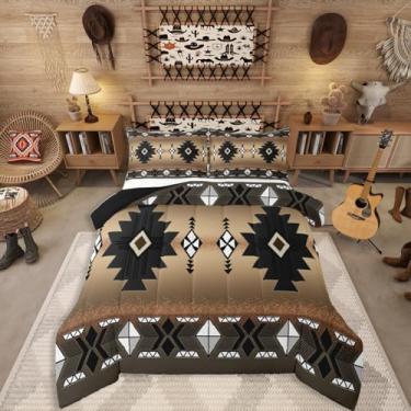 Imagem de Erosebridal Jogo de cama asteca ocidental para meninos, conjunto de edredom étnico tribal nativo, tamanho casal, casa de fazenda, boêmio, geométrico, sudoeste, étnico, nativo, colcha para adultos