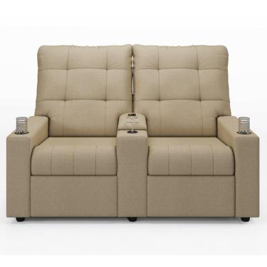 Imagem de Poltrona Do Papai Reclinável Mallie 2 Lugares Baú Usb Fh9 Linho Bege - Mpozenato