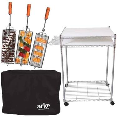 Imagem de Kit Carrinho Churrasco Mdf + Capa Churrasqueira + Kit Grelha