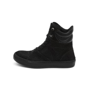 Imagem de Tênis Sneaker Cano Alto em Couro Academia Bawmi, Preto, 35