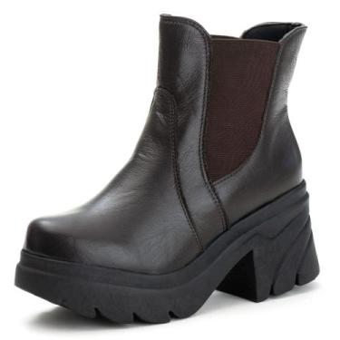 Imagem de Bota Coturno Chelsea com Salto em Couro 6729 Bawmi, Café, 35