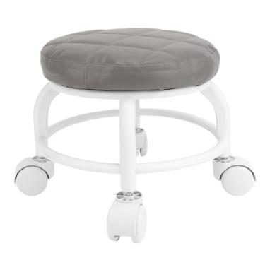 Imagem de Phefop Cadeira de Rolos Baixos Com Fezes de Giro Com Rodas Mudo de 9,84 "de Altura, Capacidade de 300 Lb, para Escritório Em Casa e Garagem, Material de Couro PU (GRAY)
