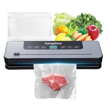 Imagem de Xyingshine Máquina seladora a vácuo – 75Kpa 6 em 1 Seladora a vácuo compacta Chef-Preserve para alimentos com temporizador digital, modos de alimentos secos/úmidos e 10 sacos, cortador embutido (prata