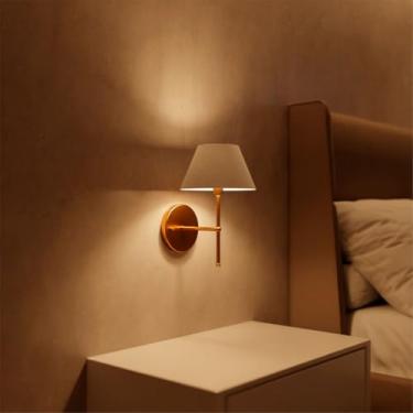 Imagem de Kit 2 Arandelas de Parede Sem Interruptor Com Cupula Algodão Ref 16 + Lampada Branco Quente (Dourado Cupula Branco)