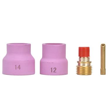 Imagem de Kit de acessórios de tocha de soldagem TIG 4 peças WP-9/20/25 conector de suporte de eletrodo chanfrado de cerâmica rosa para soldagem a arco de argônio