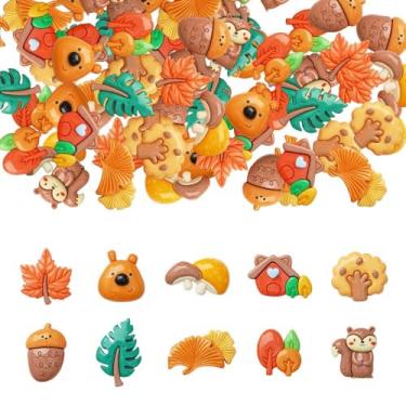 Imagem de 50 berloques de geleca de resina, folhas de bordo, bolota, esquilos, amuleto 3D para artesanato, enfeites de outono para scrapbooking faça-você-mesmo, decoração de joias de telefone e unhas (laranja e