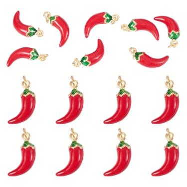 Imagem de Pingentes de latão esmaltados de latão Beadthoven 8 peças, pingentes de pimenta vermelha, pequenos pingentes fofos de vegetais com anel de salto para fazer joias, brincos, colar, pulseiras, acessório