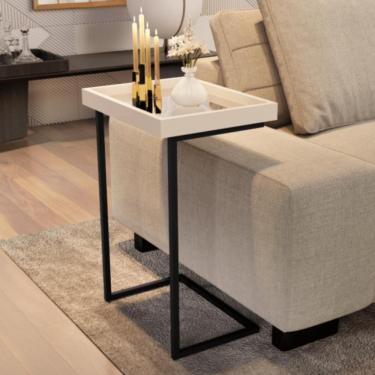 Imagem de Mesa De Apoio Lateral Sala De Estar 4774 Perola Pé De Ferro Preto
