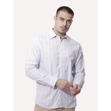 Imagem de Camisa Ellus Masculina Slim Tricoline Oregon Anatomic Listrada Branca-Masculino