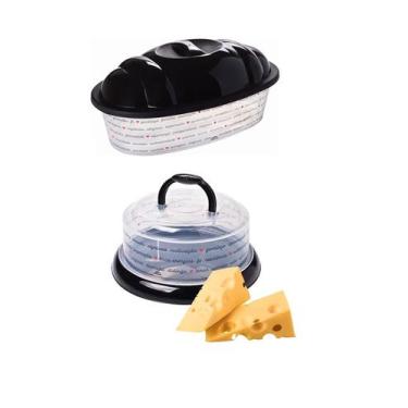 Imagem de Kit Queijeira Porta Queijo Serve Pão Plasútil Preto Coração