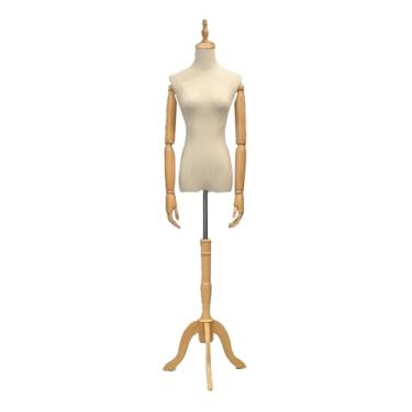 Imagem de Mannequin Manequim feminino de 47-72" de altura, braços ajustáveis ​​e base triangular de madeira maciça removível(Wood color,Medium)