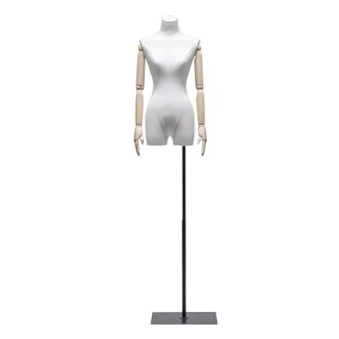 Imagem de Mannequin Manequim feminino com haste de metal preta, 61-77 "de altura ajustável, expositor de roupas, removível e móvel(White)