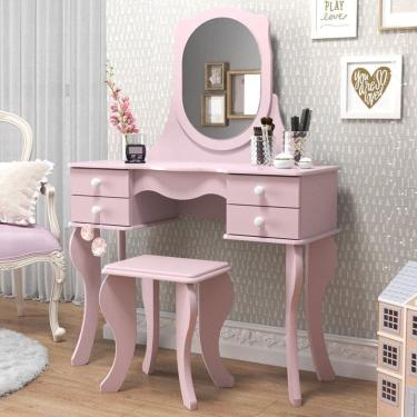 Imagem de Penteadeira 04 Gavetas Princesa Rosa Com Banqueta - Patrimar