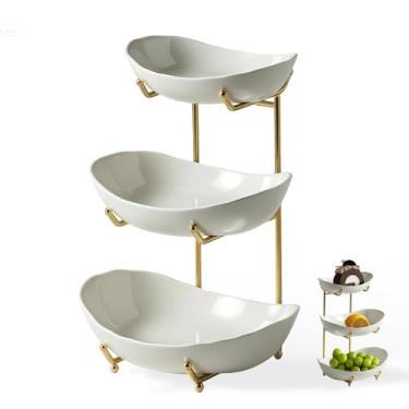 Imagem de Cesta de frutas de 3 camadas para balcão, tigela de frutas com suporte de metal, cesta de frutas de três camadas para armazenamento de balcão de cozinha. Suporte de frutas para organizador de bancada