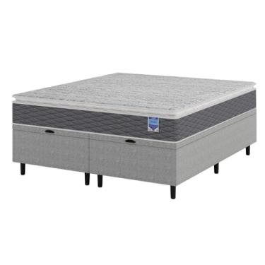 Imagem de Cama Box Baú Queen Cinza e Colchão Queen Pillow Top 158x198x67 Bertha Umaflex