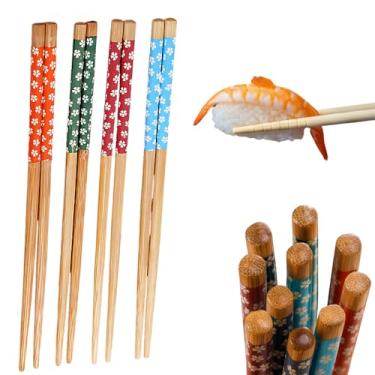 Imagem de Kit 4 Pares de Hashi Feitos De Bambu Ornamentados Chopstick Design Premium Reutilizável Sustentável Prático Ideal Para Comida Japonesa e Chinesa Pauzinho de Comida Hashis Longos