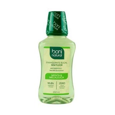Imagem de Enxaguante Bucal Natural e Vegano, Sem Flúor, Zero Álcool, Sem Parabenos, Menta e Melaleuca, Boni Natural, Verde, 250ml