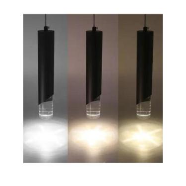 Imagem de Kit 2 Pendentes Cilindro Tubo Preto LED 8015 Ajuste 3 Tons de Luz 3 Wa