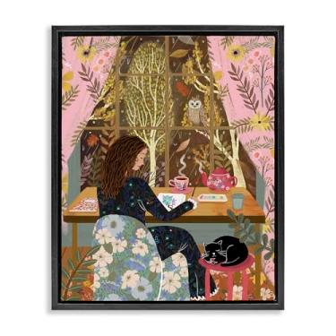 Imagem de Stupell Industries Janela de outono vista relaxante tela flutuante moldura preta design de parede por Mia Charro, 21 x 17