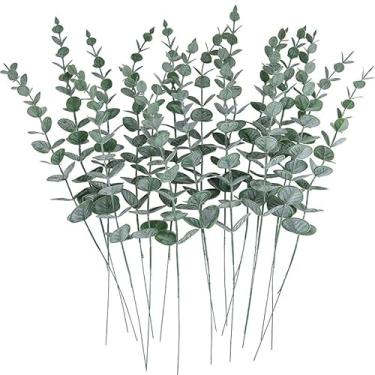 Imagem de KitMent 30 peças de hastes de eucalipto, folhas artificiais de eucalipto, ramos de vegetação falsa, flores falsas para centro de mesa, primavera, Páscoa, fazenda, escritório, decoração de casa