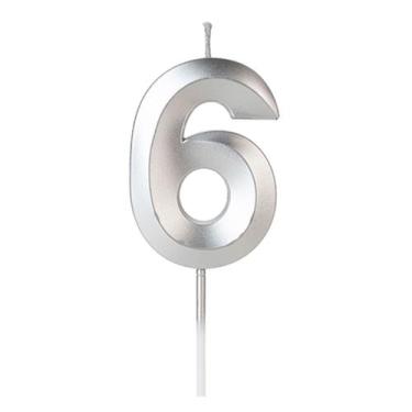Imagem de Vela de Aniversário Perolizada Prata Número 6 Silver Plastic