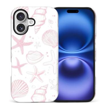 Imagem de ZHEGAILIAN Capa compatível com iPhone 16 (4g), capa rígida híbrida de 2 camadas para meninas, meninos, mulheres, homens, conchas fofas rosa claro