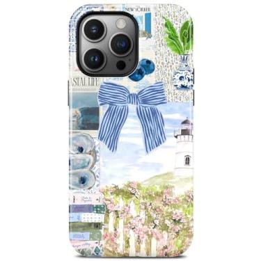 Imagem de Linda capa de telefone com colagem de laço de fita para iPhone 14 Pro Max, compatível com Magsafe, estética moderna coquete cottagecore flor magnética fina à prova de choque capa protetora feminina