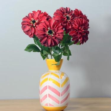 Imagem de GLSATEMAN Pacote com 6 flores artificiais de zinnia, mistura preta vinho profundo, 62 cm de comprimento, flor grande com botão, flores de seda dobráveis DIY para decoração de casa (mistura preta bordô