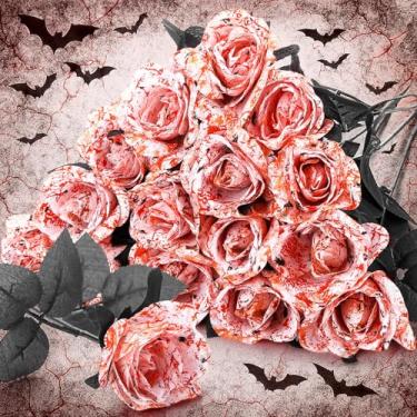 Imagem de Hotop 30 peças de flores artificiais de Halloween, rosas a granel, flor de seda falsa com haste longa, toque real para bricolage, casamento, dia dos namorados, buquê gótico, peça central, decoração de