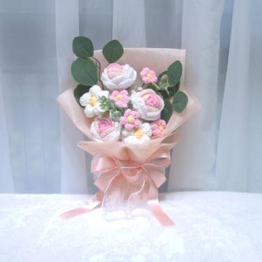 Imagem de YUNBIAOSEN Buquê de flores de crochê, flores tricotadas, margarida rosa de crochê para decoração de casa, festa de aniversário de namorado, presente de formatura para dia das mães (rosa)