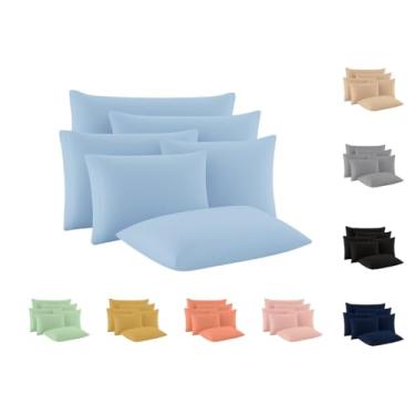 Imagem de Kit Par de Fronha com Zíper de Malha 100% Algodão Antialérgica Capa Travesseiro (Azul Bebe, Kit 03 Pares)