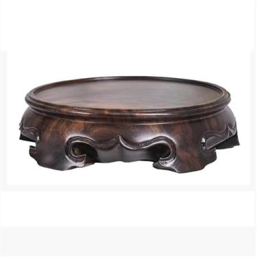 Imagem de ZzleoyuUUs-12 Suporte de exibição base de planta Bonsai base de exibição de ébano, escultura de madeira redonda ornamento de artesanato suporte de exibição (grande)
