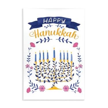 Imagem de Stupell Industries Placa de parede floral Menorah Happy Hanukkah design de arte por JJ Design House LLC, 19 x 13