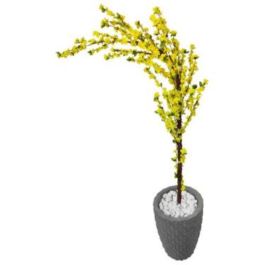 Imagem de Árvore Cerejeira Curvada Amarela Artificial Com Vaso Grande - Flor de 