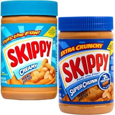 Imagem de Manteiga Pasta De Amendoim Americana Peanut Butter SKIPPY Cremosa e Crocante 462g cada - Proteína Vegetal Natural Original - Hipertrofia - Ganho de Massa Muscular