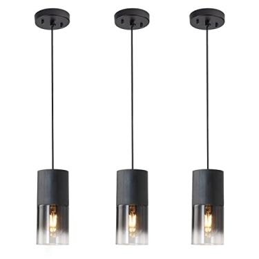 Imagem de LINSEEDS Pacote com 3 luminárias pendentes pretas, luzes pendentes modernas ajustáveis para ilha de cozinha, luzes pendentes de vidro industrial para mesa de jantar, corredor, quarto, sala de estar