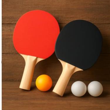 Imagem de Kit Tênis de Mesa, 2 Raquetes com 3 Bolinhas, Vermelho e Branco, Conjunto Completo para Ping Pong