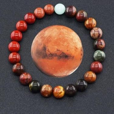 Imagem de Castrap Sistema Solar Pulseira Planeta Para Mulheres Homens, Pulseira Frisada De Pedra Natural De 8mm Feita À Mão, Universo Galáxia Oito Planetas Jóias Guardião (Marte)