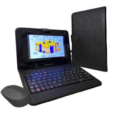 Imagem de Capa preta com Teclado e Mouse p/ Tablet Android Tipo C de 7 a 8.7 pol