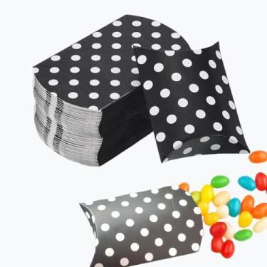 Imagem de icyhey 40 caixas de presente de travesseiro com janelas, mini caixa de embalagem de papel kraft, caixa de lembrancinha criativa dobrável (pontos pretos)