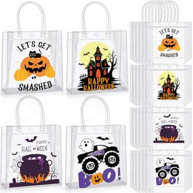 Imagem de Shinylin 24 peças de sacolas de presente de Halloween para doces ou travessuras de abóbora fantasma festa PVC transparente sacos de presente com alças de doces ou travessuras de Halloween para
