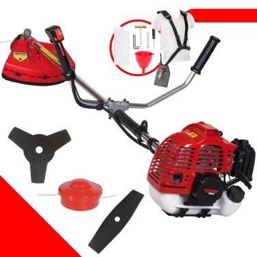 Imagem de Roçadeira KW52-L Kawashima À Gasolina 2 Tempos 52cc 2,5HP Alta Rotação Cortador de Grama Completo Com Carretel Nylon + Faca 2 Pontas + Faca 3 Pontas