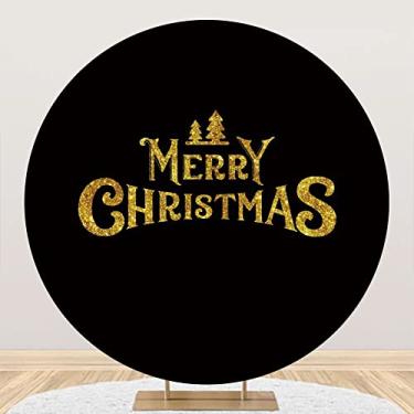 Imagem de DORCEV Capa de fundo redonda de 2 x 2 m, árvore de Natal, dourada, círculo, preto, dourado, festa de inverno, véspera de Natal, família, férias, fotografia de fundo para crianças e adultos