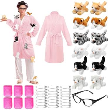 Imagem de Cuffbow Conjunto de 44 roupões de gato de Halloween para mulheres, adultos, cosplay e gatos, rosa, L or XL