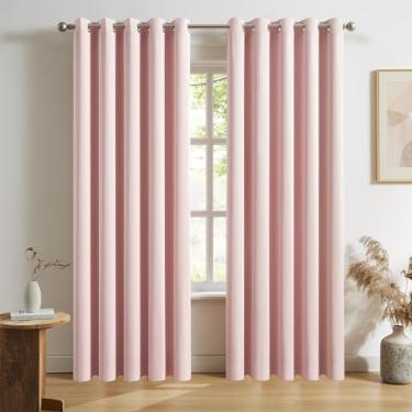 Imagem de DUALIFE Cortinas blecaute rosa bebê 224 cm de comprimento – Cortina escurecedora para quarto de bebê, isolamento térmico, par de painéis com ilhós, 152 x 232 cm de comprimento, 2 painéis