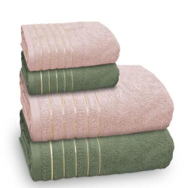 Imagem de Jogo De Toalha Banhão Golden 4 Peças Gramatura 500 Verde Bandeira/rosa