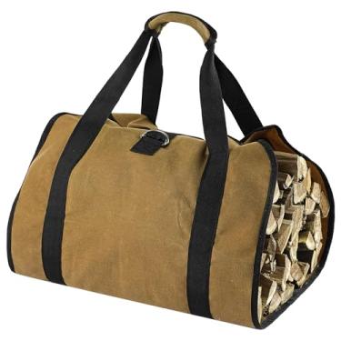 Imagem de XIGGA Bolsa para transporte de lenha – Bolsa de transporte de madeira de lona com alças acolchoadas e alça – Bolsa grande para armazenamento de madeira, acampamento e lareira – durável e resistente à