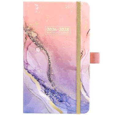 Imagem de Agenda de bolso/calendário 2022-2024 - agenda mensal de bolso com 63 páginas de notas, janeiro de 2022 - dezembro de 2024, 9,7 x 16,3 cm, agenda mensal de 3 anos com bolso interno e suporte para caneta - Tinta d'água roxa