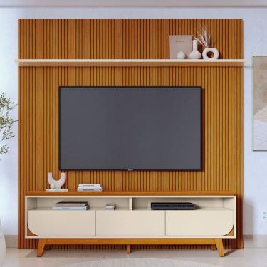 Imagem de Rack com Painel para TV 75 Polegadas Luna 3 Gavetas 1 Prateleira Cinamomo/Off White - Madetec